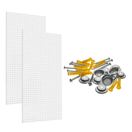 Triton Products (2) Round Hole Pegboards W/ Mounting Hardware, High Density Fiberboard, White, 24" W x 42" H x 1/4" D PEG2-WHT